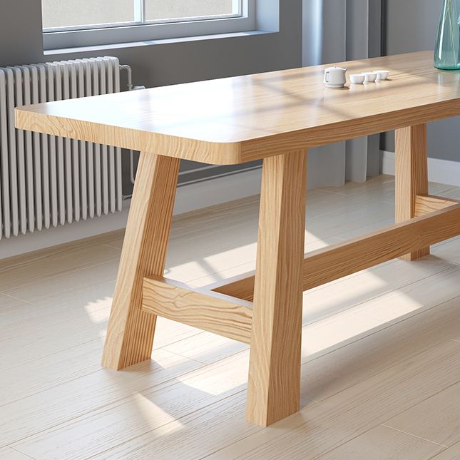 Pine Solid Wood Dining Table Trestle Base Dining Table in Natural