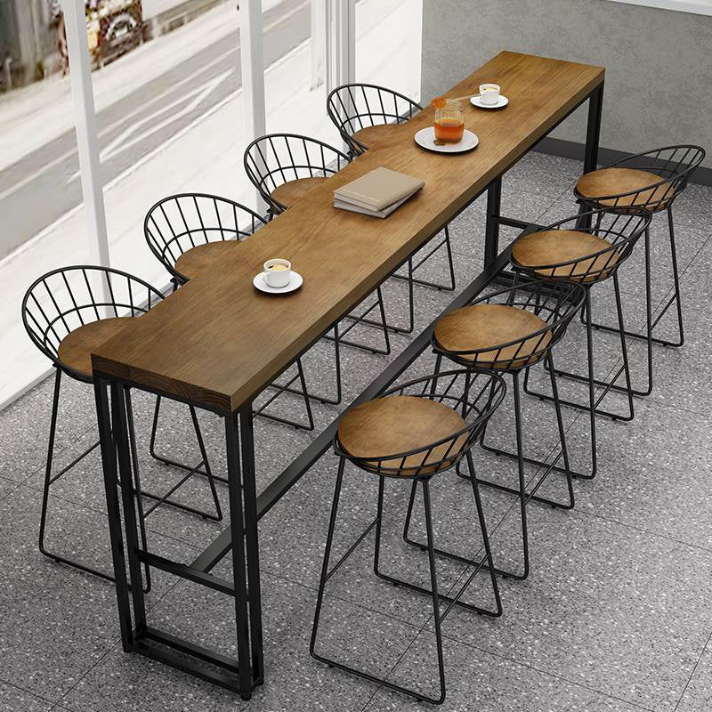 Rectangular Pine Wood Top Bar Table Modern Bar Table with Trestle Base ...