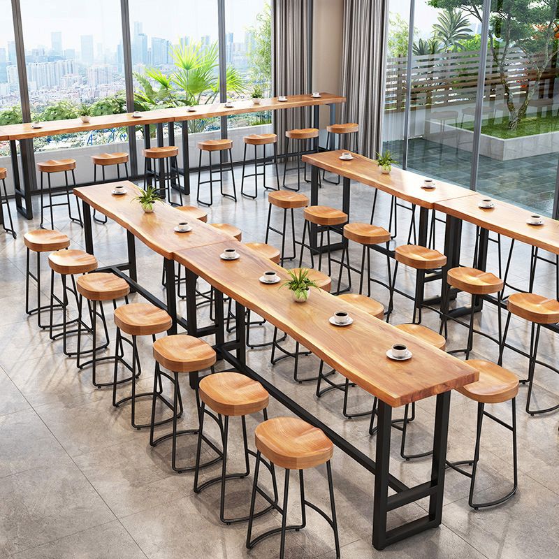 Rectangle Solid Wood Bar Table Trestle Base Dining Table for Kitchen ...