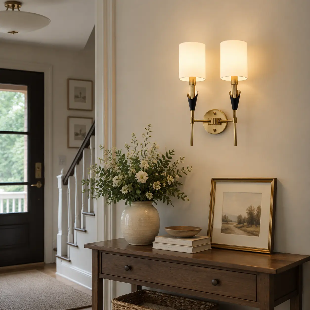 Angled double-head wall lamp in an interior setting