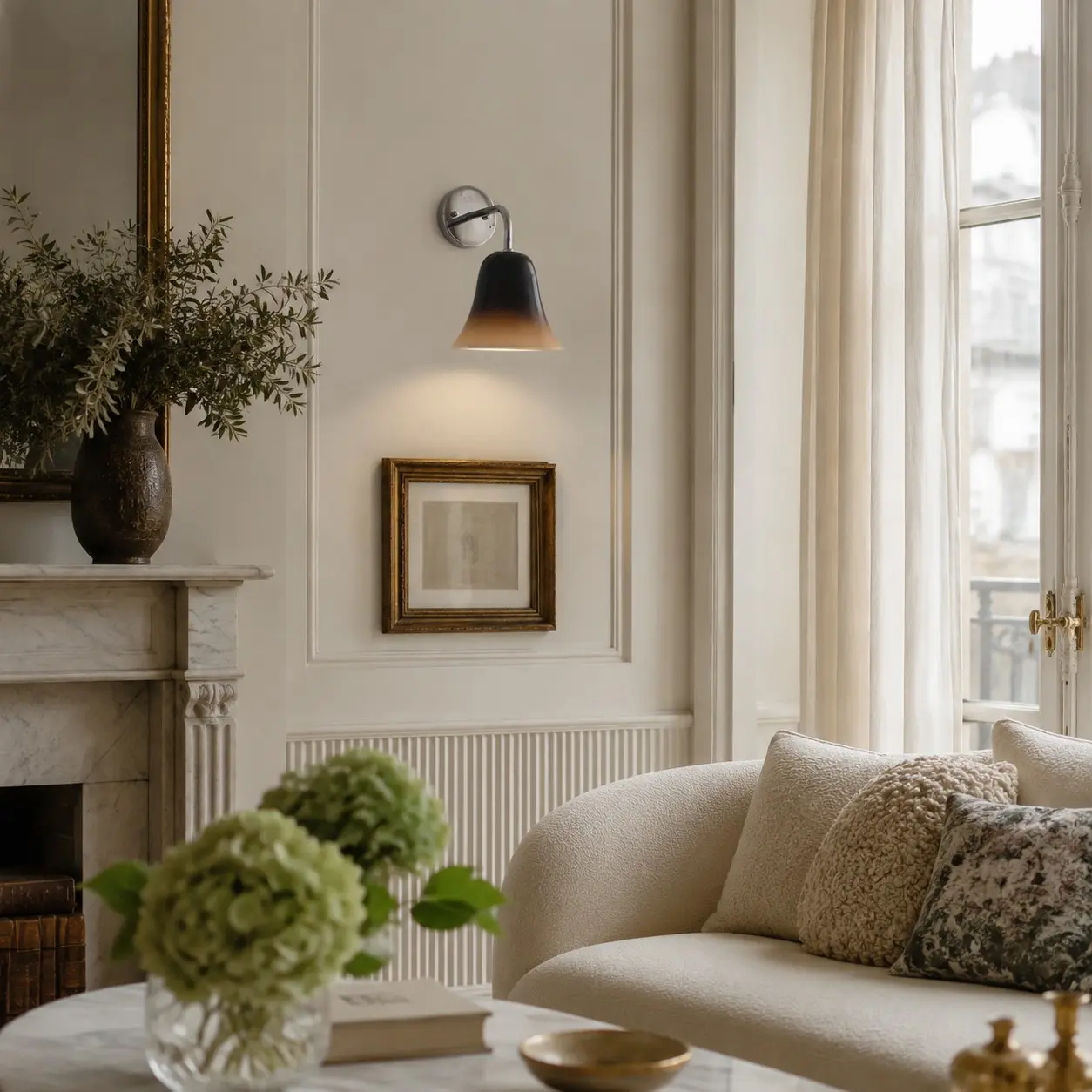 Latte wall sconce in a refined living room