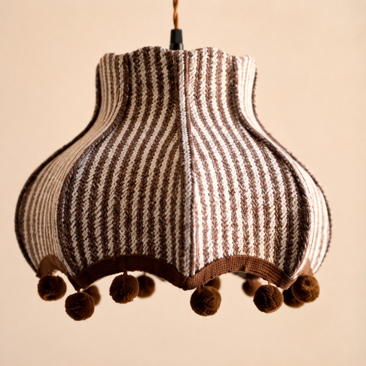 Scalloped striped fabric pendant shade detail
