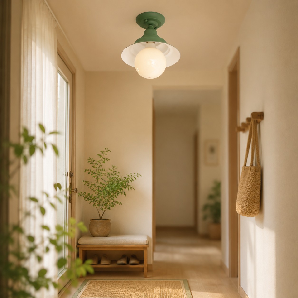 Fir green ceiling light in a hallway