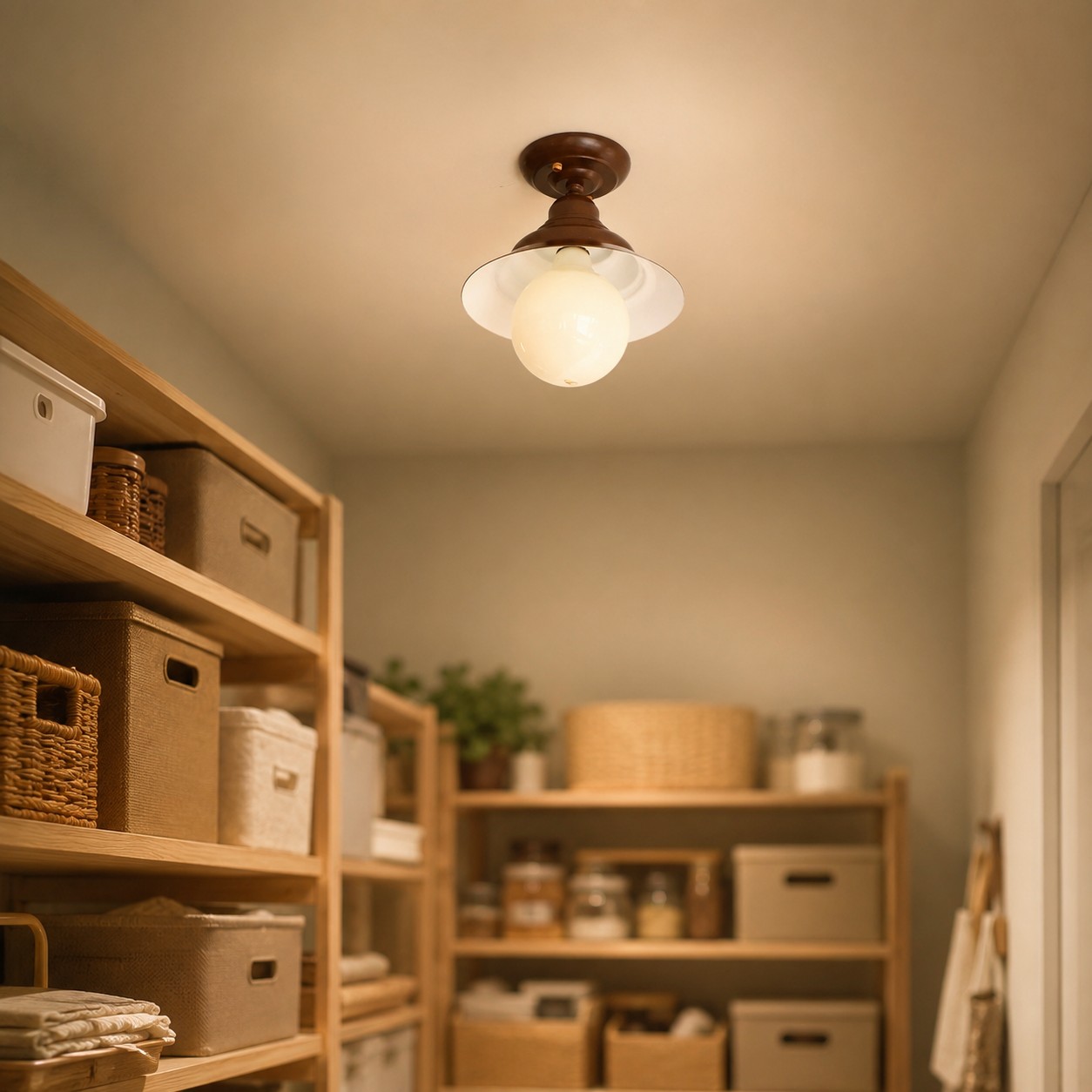 Chestnut brown ceiling light in a utility room