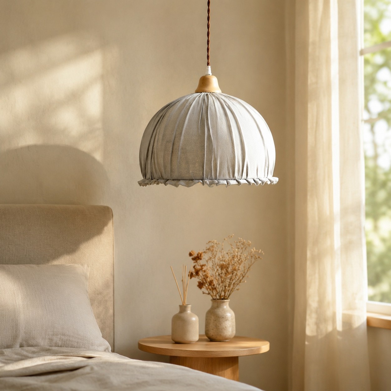Ruched pendant light shade detail view
