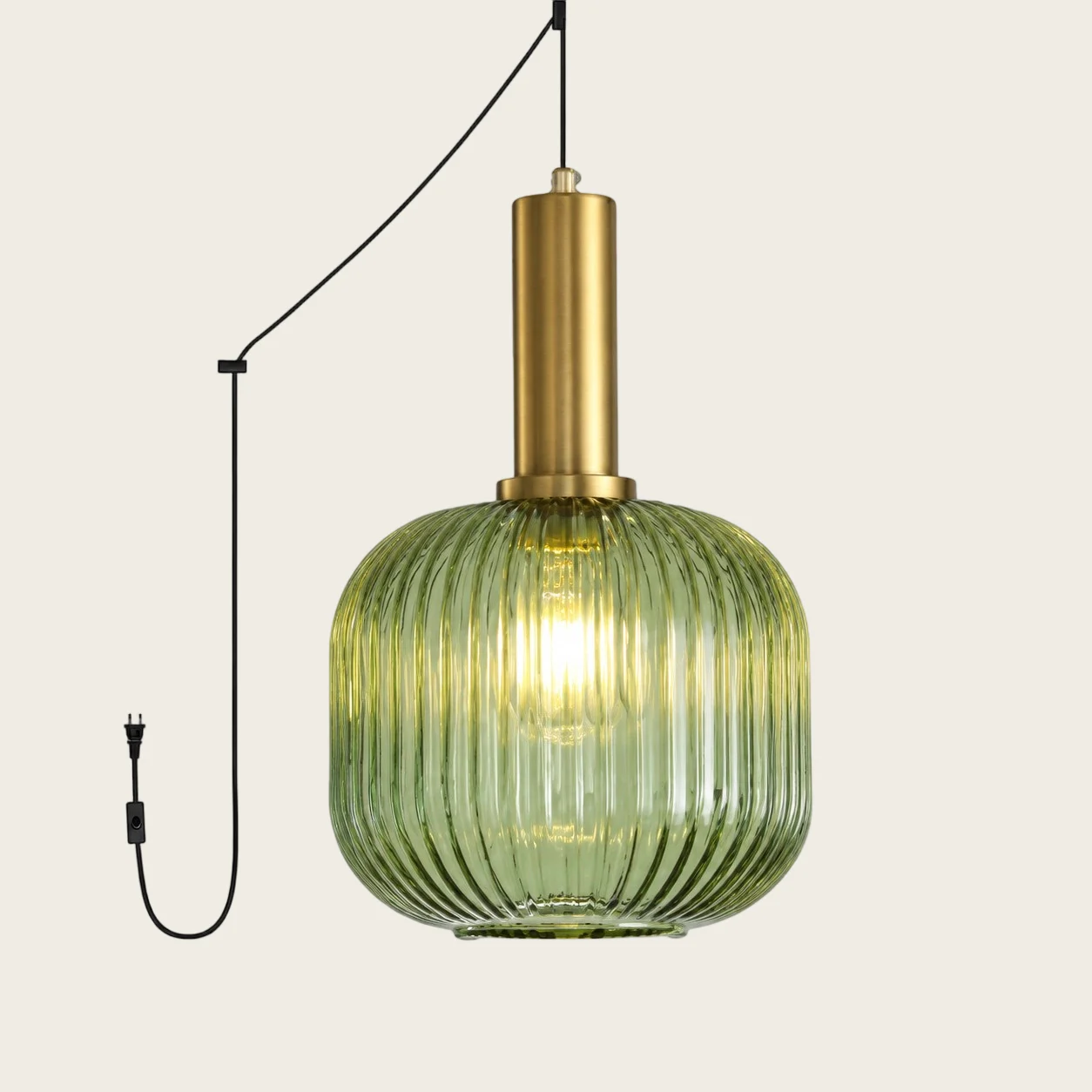 Green Model B Small ribbed glass plug-in pendant light
